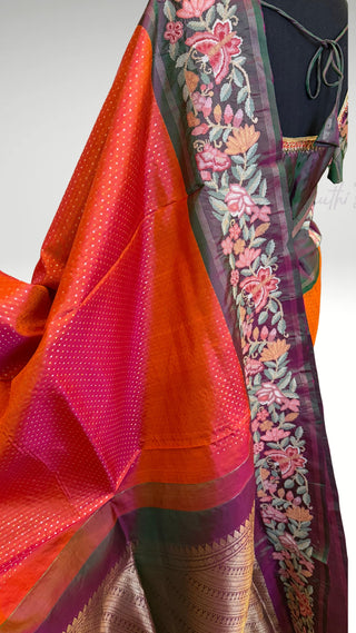 Handloom pure kanjivaram embroidered saree  zari Brocade weave silk embroidered borders easy drape finest weave