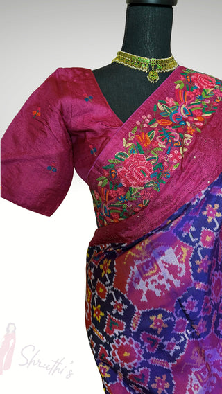 Pure Patola Silk  Embroidered borders Saree pure silk saree silk double ply embroidered  stitched blouse Partywear pooja wear ready to ship Saree USA altered to fit you (Copy)