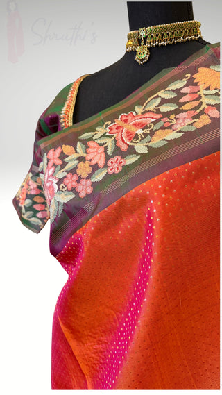 Handloom pure kanjivaram embroidered saree  zari Brocade weave silk embroidered borders easy drape finest weave