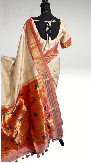 White  Paithani silk saree online usa paithani sarees usa comes with embroidered stitched blouse (Copy)