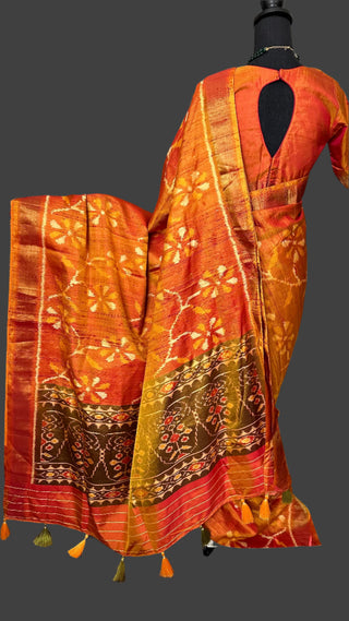 Mustard Gold pure silk saree online usa patola silk saree usa stitched blouse 