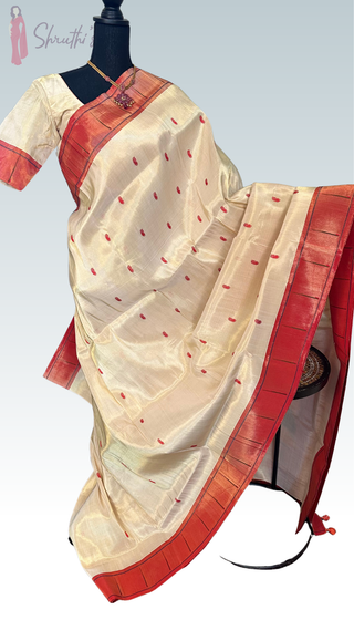 Authentic handwoven Tissue Paithani pure silk saree in soft pastel tones with intricate zari detailing and stitched blouse, ideal for weddings and festive wear.