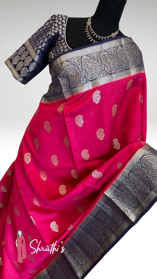 Elegant Ombre Chinya Silk Saree with Silver Zari Border – Indian Wedding Saree Online USA