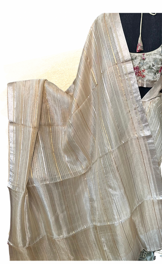 Lightweight Benaras tissue saree in gold with ready-to-wear lined blouse.