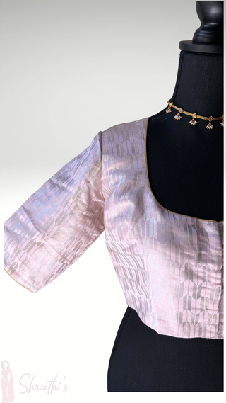 Pure silk readymade blouse silver zari pastel. Lavender USA online 