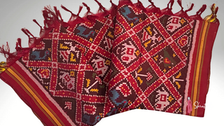 Luxury Patan Patola handwoven silk dupatta with diamond motifs and elephant design.