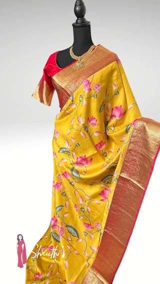 Elegant pure silk saree with heritage Pichwai artwork for brides