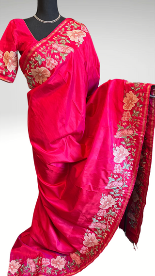 Partywear Easy drape Pink soft silk pure embroidered silk handwoven blouse border