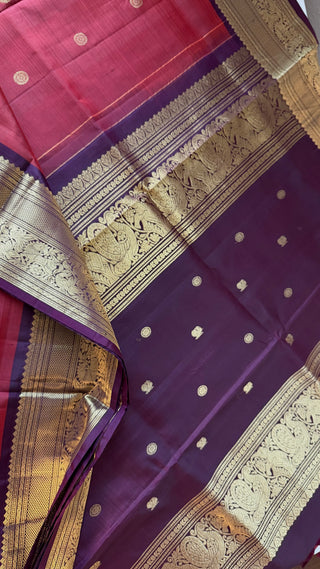 Premium ruse brown Kanjivaram saree with stitched blouse for bridal and pooja wear