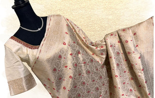 Pure Banarasi silk saree in white color featuring fine zari weave