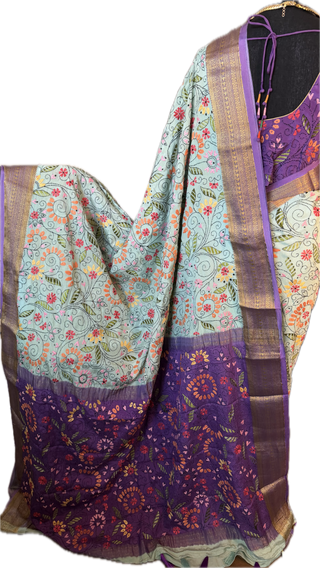 Pure Crepe Mysore Silk Bridal Saree with embroidered stitched blouse, elegant wedding saree ready to ship across the USA.