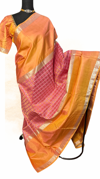 Pastel pure handloom Kanjivaram silk saree with hand embroidered blouse ready to wear