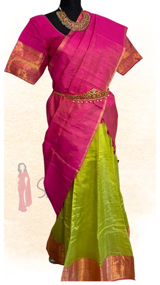 Pure Mangalagiri silk cotton lehenga with pen kalamkari dupatta ready to ship