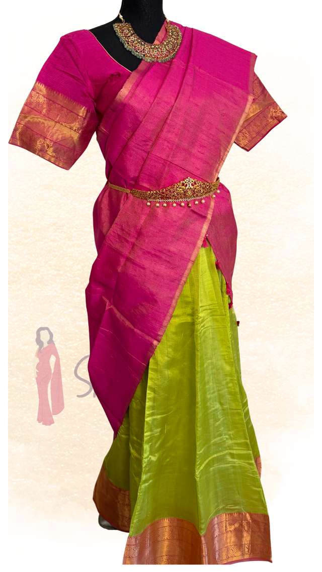 Pure Mangalagiri silk cotton lehenga with pen kalamkari dupatta ready to ship