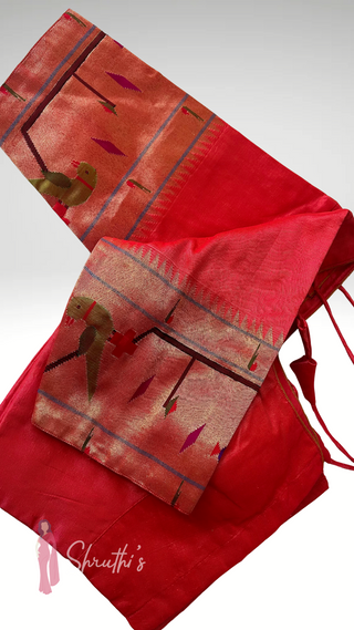 Red Paithani silk readymade blouse with zari border