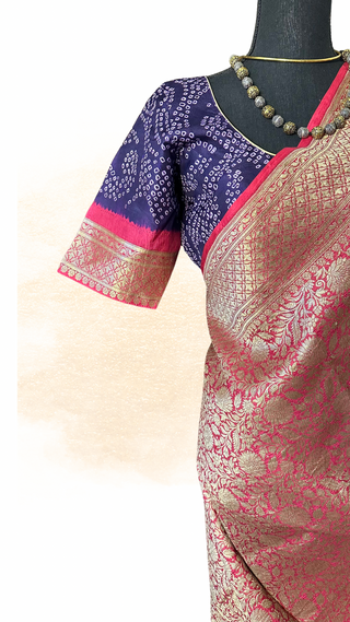Blue green pure silk Bandhani Banarasi saree with Paithani style border and pallu