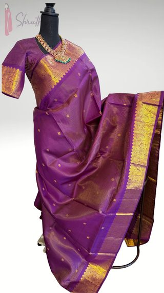 Purple vairaoosi kanjivaram pattu saree usa online with stitched blouse