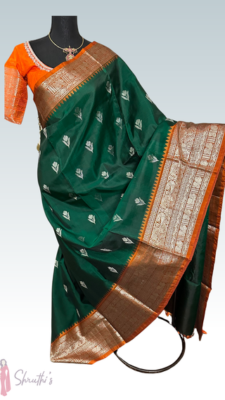 Orange Pure Venkatagiri Silk Saree with Gold Zari Handwoven Design