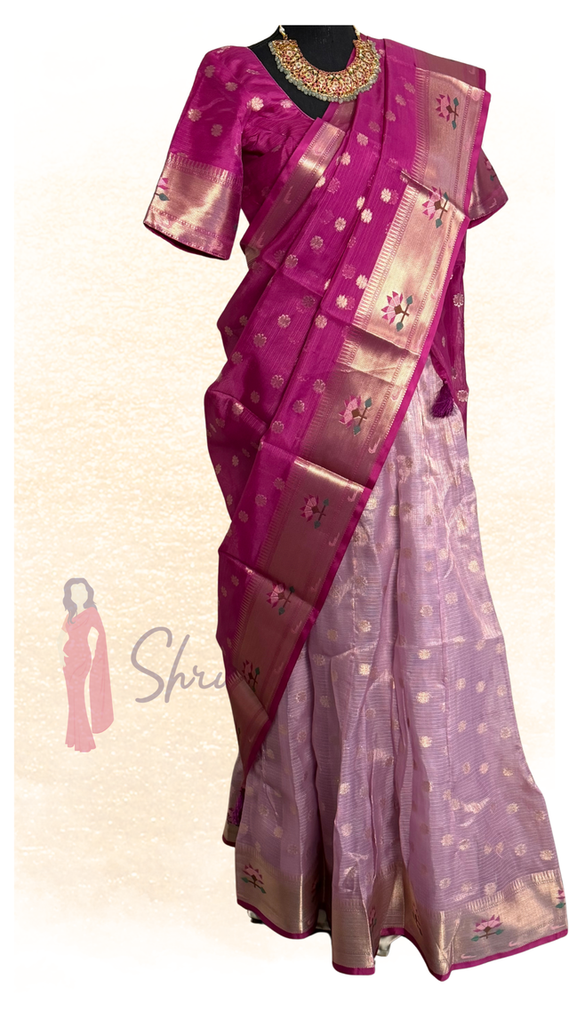 Pure zari Kota lehenga in purple and pink with fully stitched blouse ready to wear
