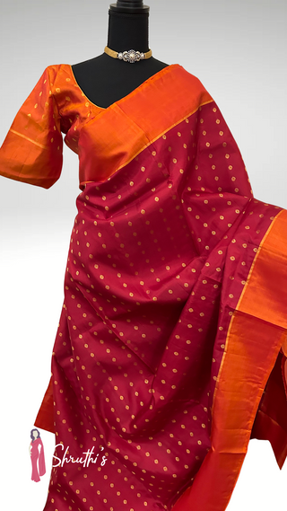 Pure red handwoven kanjivaram silk saree USA online sale bridal saree with stitched blouse. Red pure zari kanjivaram silk saree USA shopping Indian wedding ready-to-wear.