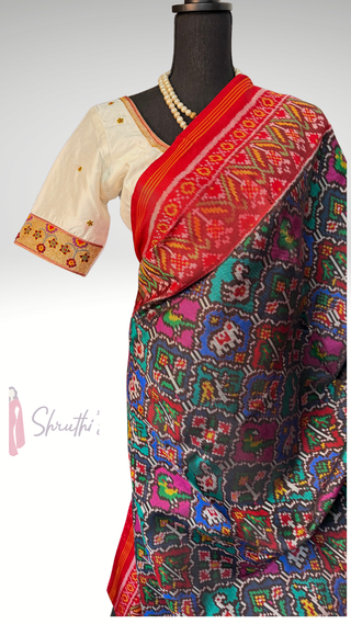 Red Pure Patan Patola Silk Saree with Animal Pattern