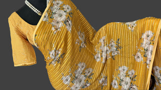 Pure silk georgette sequin mustard saree partywear online shopping usa 2