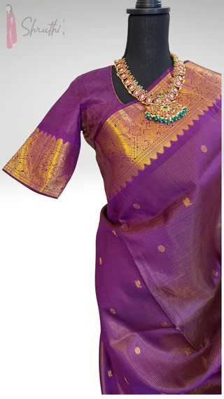 Purple vairaoosi kanjivaram pattu saree usa online with stitched blouse kanchi pattu saree 