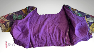 Violet readymade cotton blouse with Kalamkari artwork and padded comfort fit.