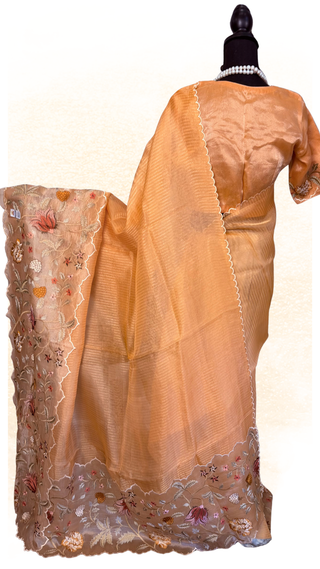 Readymade Banaras tissue organza saree with prestitched lined blouse