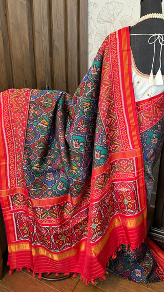 Red Patan Patola Saree with Hand Embroidered Blouse