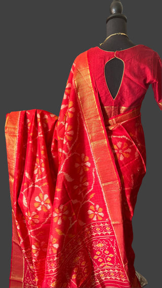 Red patola silk saree raw silk finish pure silk online usa pure patola silk saree online usa 