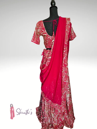 Flowy red lehenga choli with golden embroidery
