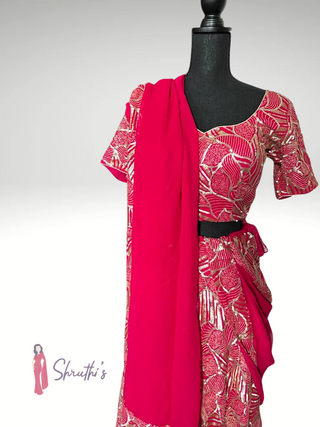 Red crepe silk sequin lehenga with dupatta