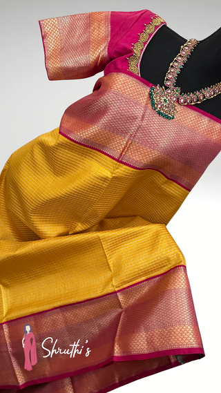 Indian Kanjivaram bridal saree with blouse, perfect for weddings and festivals.