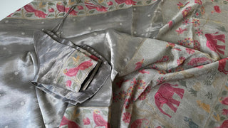Silver tissue grey soft tissue pure silk saree online usa partywear silver tissue diwali latest saree