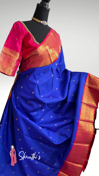 Traditional South Indian wedding saree in pure silk with vibrant colors.