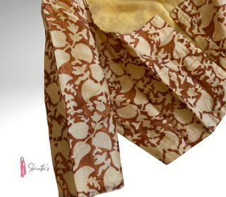 Ready-made tussar blouse with classic neckline and 11-inch sleeves