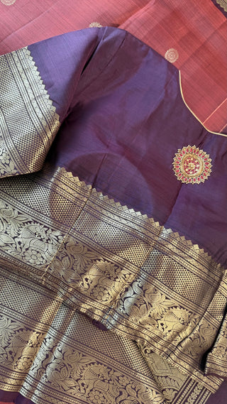 Rust brown Kanjivaram saree available for USA online shopping with free shipping and stitched blouse