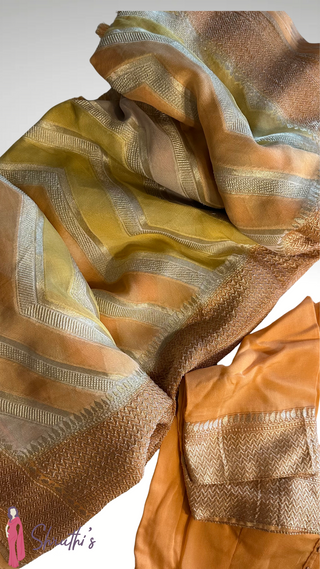 Georgette beneras silk saree pastel Orange pure silk easy drape silk saree Indian wedding saree with readymade blouse back open blouse