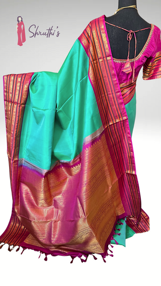 Green Kanjivaram Silk Saree for Women – Bridal Indian Wedding Saree with Embroidered Ready-to-Wear Blouse | Online USA