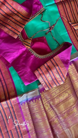 Green Kanjivaram Silk Saree for Women – Bridal Indian Wedding Saree with Embroidered Ready-to-Wear Blouse | Online USA