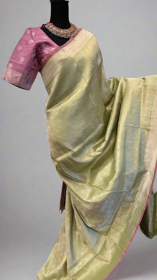 beneras silver zari pastel pure silk saree online green beneras saree