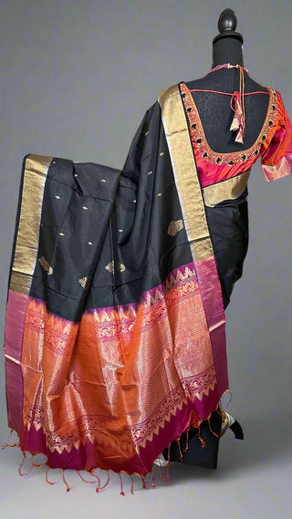 black soft silk with embroidery blouse usa online 
