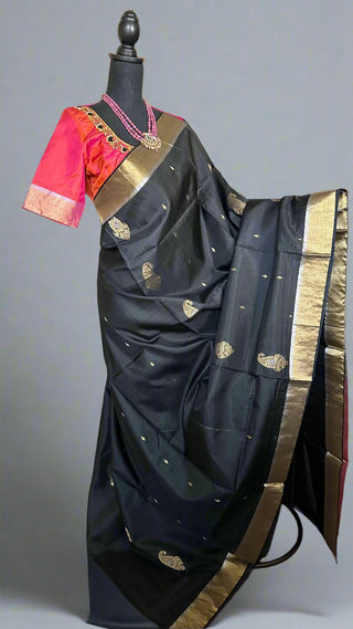 black soft silk with embroidery blouse usa online 