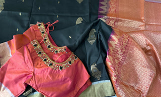 black soft silk with embroidery blouse usa online 
