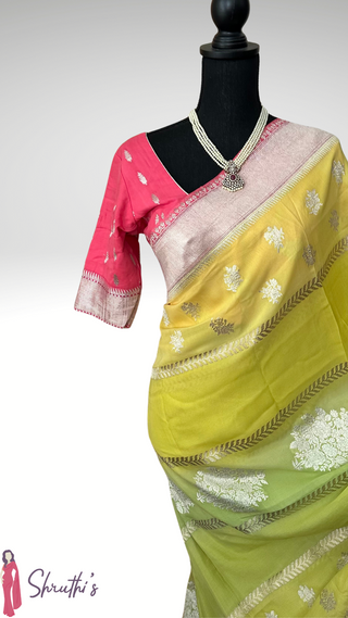 georgette beneras khaddi silk saree handwoven saree online with stitched blouse ready to ship indian wedding pooja wear 