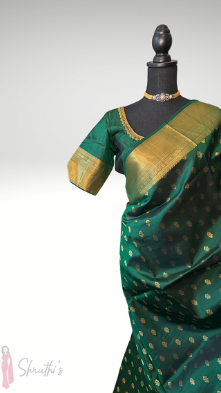 Bottle Green Kanjivaram silk saree online USA indian wedding kanchi pattu saree