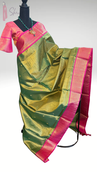 green vairaoosi silk saree tissue silk stitched blouse usa 