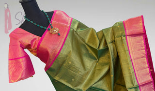 green vairaoosi silk saree tissue silk stitched blouse usa 