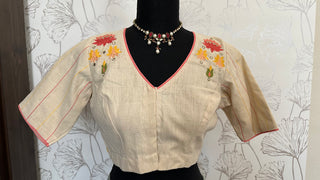 White pure cotton blouse embroidered online usa